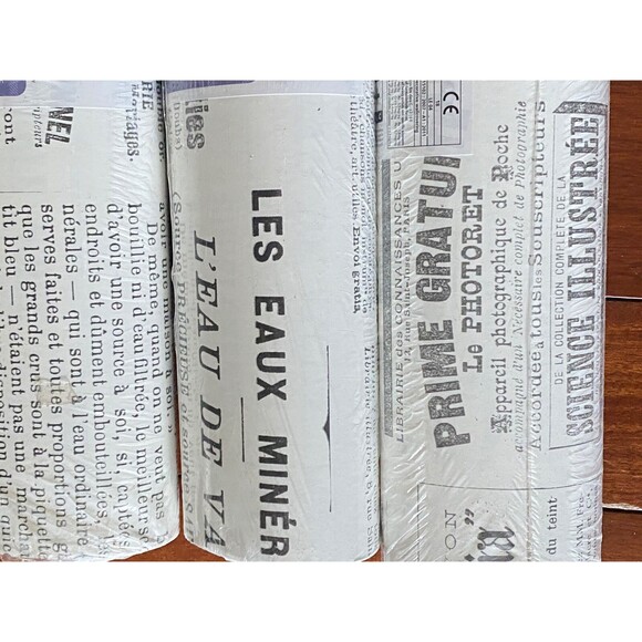 3 Double Rolls VINTAGE FRENCH NEWSPAPER WALLPAPER 57 Sq Ft Each BLACK WHITE Lot - Picture 3 of 9